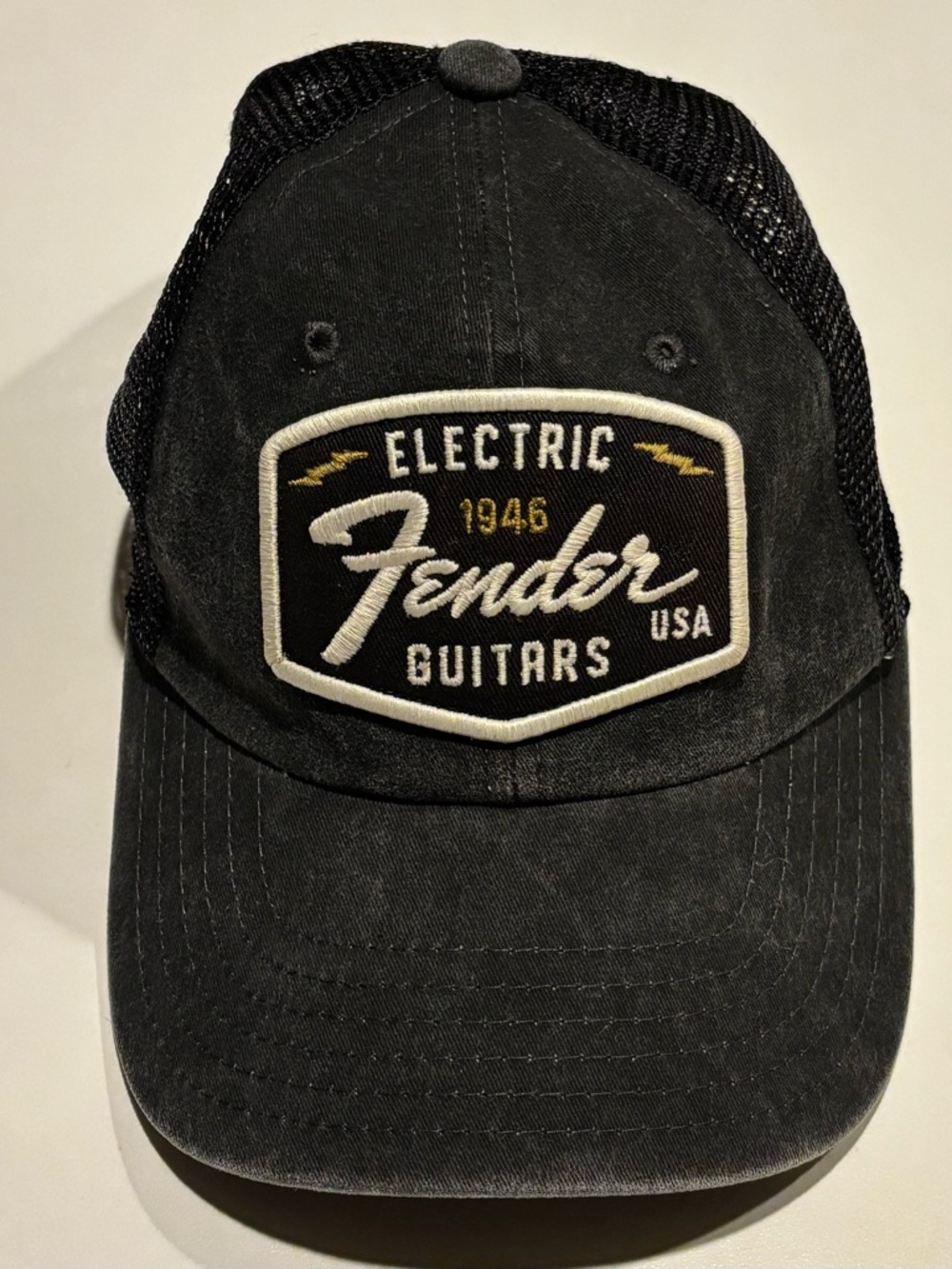 Fender Black Trucker Hat with Orange Patch
